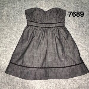XXI Forever 21 Grey Strapless Sweetheart Ric Rac Trim Fit Flare Mini Dress M